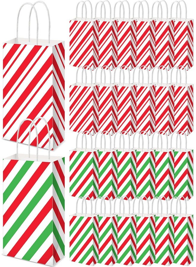 Trandraft 48 Pieces Christmas Gift Bags Bulk with Handle Xmas Paper Treat Goodie Bag with Handle for Christmas Party Favor Supplies Decor(Striped,Red and Green) - Image 1